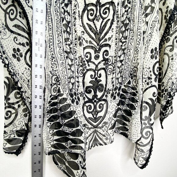 NWT Chico's Ramika Peri Poncho Black White One Size Sheer Beaded Embroidered - Picture 13 of 13